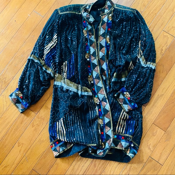 Art Deco Sequin Caftan Kimono Coat - Picture 6 of 16